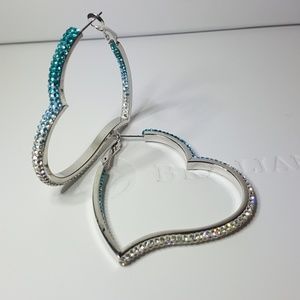Blue/clear ombre crystal heart hoops